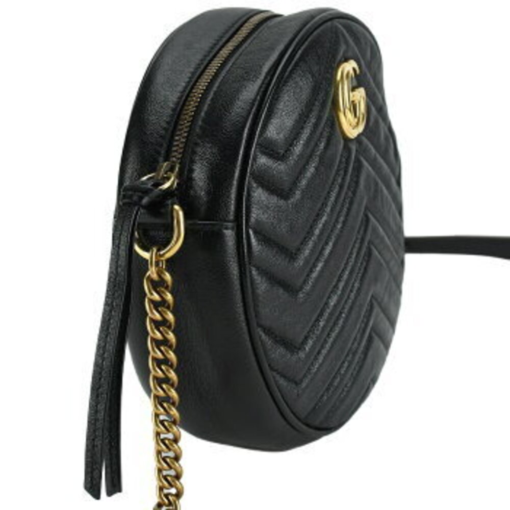 Gucci Bag GG Marmont Shoulder Chain Quilted Leather Black Heart Round - Picture 4 of 10